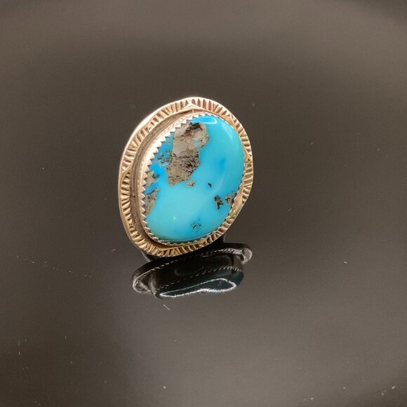 Navajo Native American Indian Made Kingsman Turquoise Sterling Silver Ring 6.5 - Picture 1 of 16